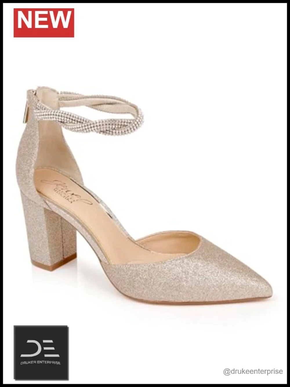 Jewel Badgley Mischka Tinsley Pointed Toe Block Heel Pumps | Gold Glitter Heels